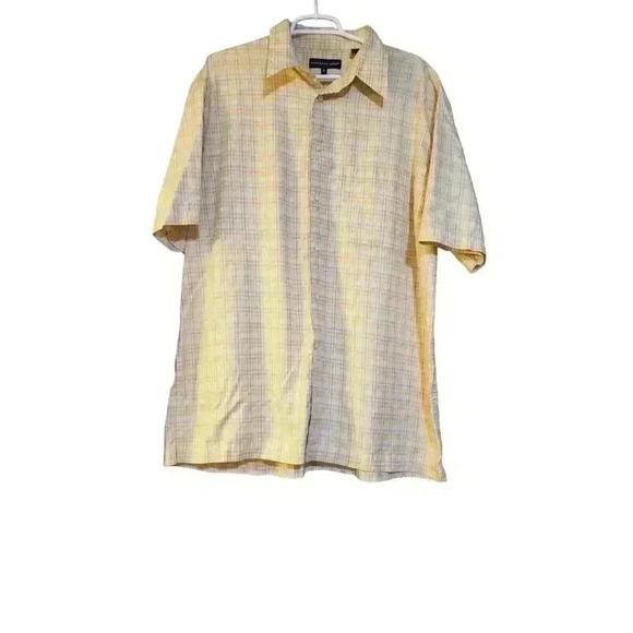 Northern Isles XL Pure Cotton Short Sleeve Button Down Plaid Yellow Travel‎ Work - Picture 1 of 14